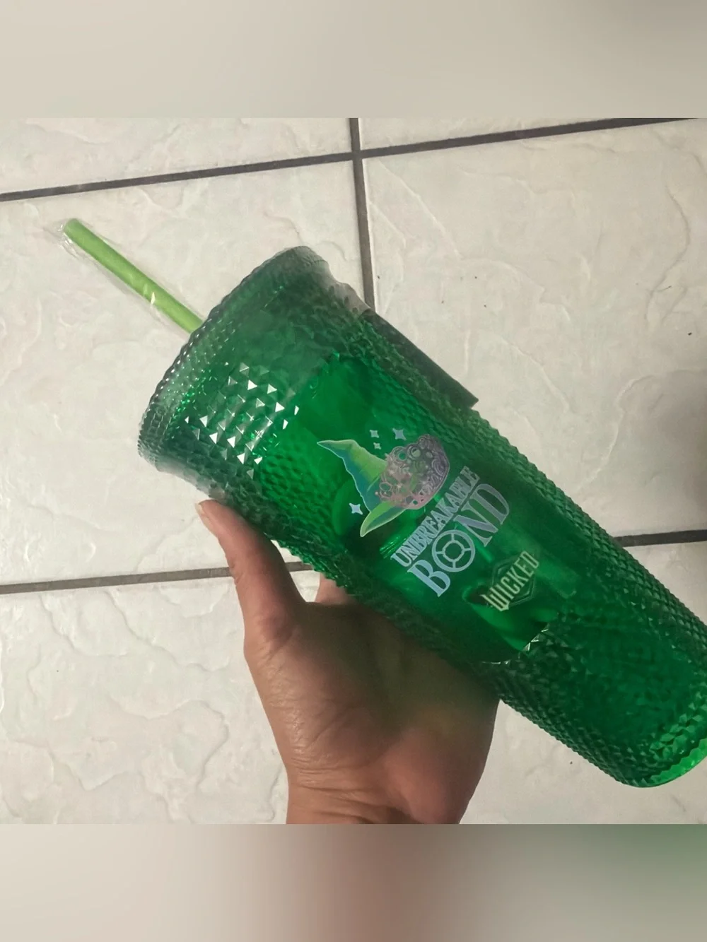 WICKED Green Diamond Tumbler Straw Lid Cup “Unbreakable Bond” Sealed W/Candy NWT